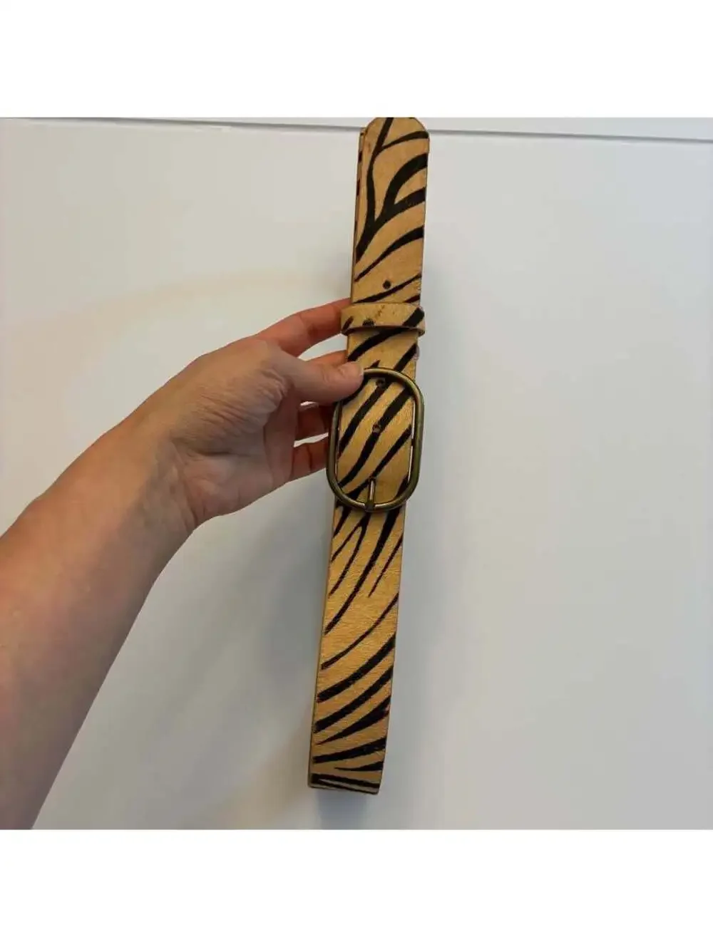 Anthropologie Zebra Print Calf Hair Leather Belt Medium Animal Print Brass M
